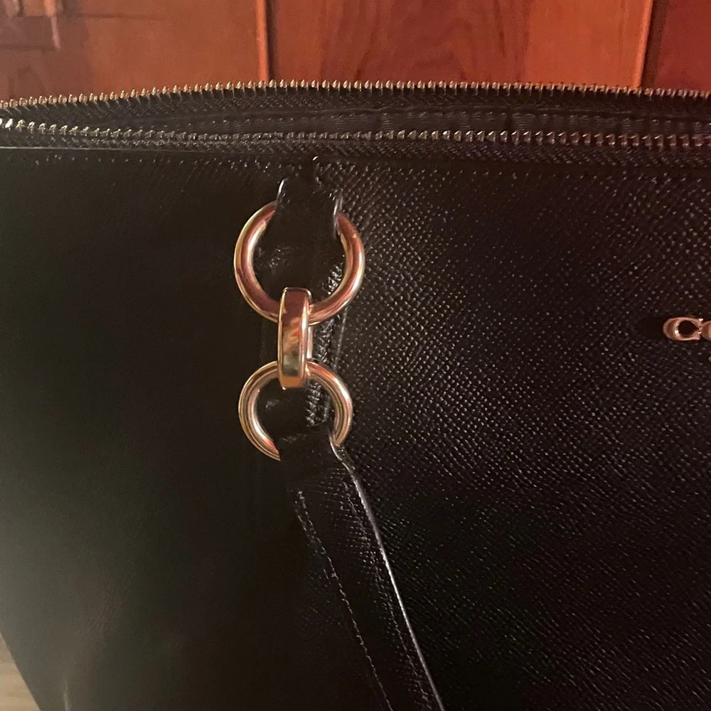 Coach Black Leather Tote with Gold-Tone Hardware - Picture 4 of 16